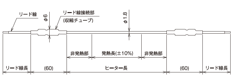 細径シーズヒーターのヒーター長・発熱部